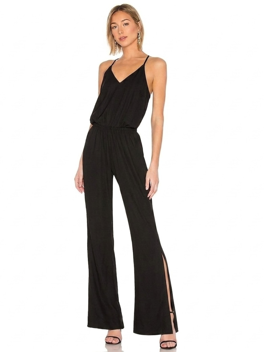 Amanda Uprichard Black Jumpsuit Women's Size XS NWT Wide Leg V-Neck Pockets Slit